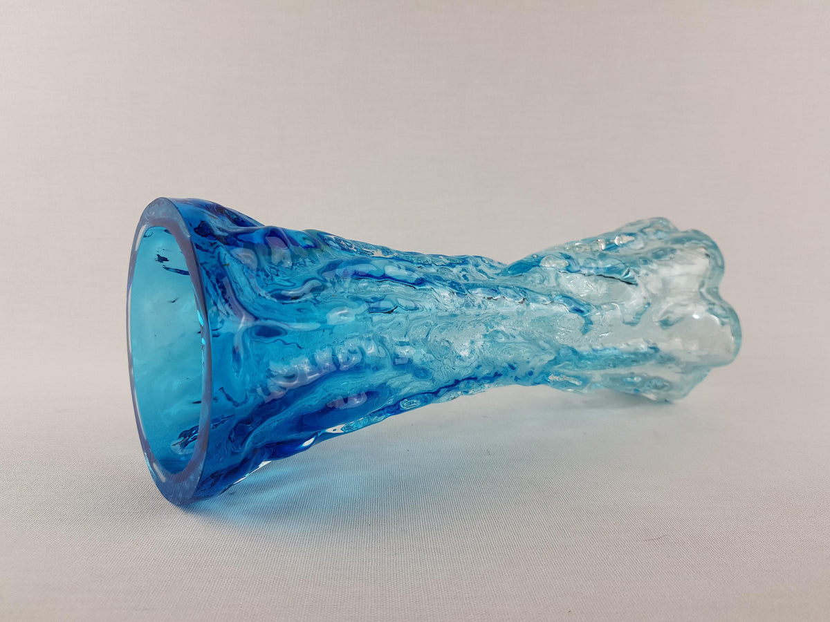 Vintage INGRID GLAS Blue Glass Vase Wave Decor German Design Glass Art 1960 1970s
