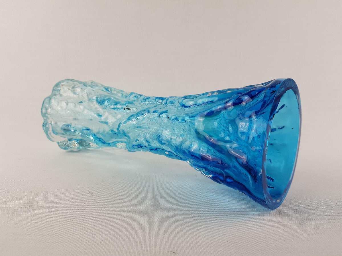 Vintage INGRID GLAS Blue Glass Vase Wave Decor German Design Glass Art 1960 1970s