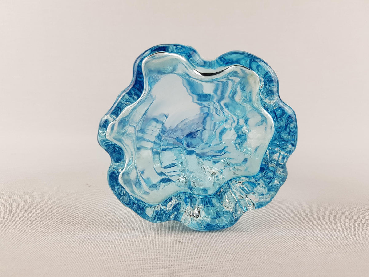 Vintage INGRID GLAS Blue Glass Vase Wave Decor German Design Glass Art 1960 1970s
