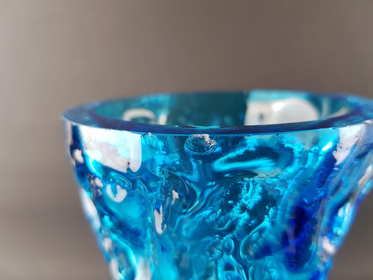 Vintage INGRID GLAS Blue Glass Vase Wave Decor German Design Glass Art 1960 1970s
