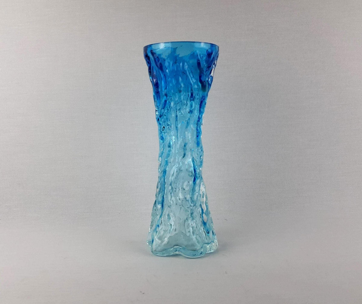 Vintage INGRID GLAS Blue Glass Vase Wave Decor German Design Glass Art 1960 1970s