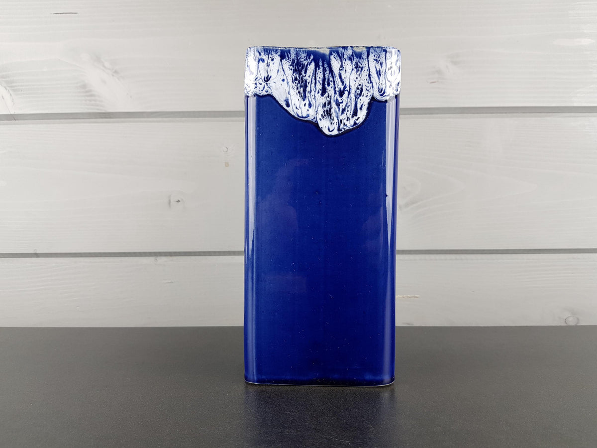 Vintage Blue & White Fat Lava Style Vase, Ceramic 1970's