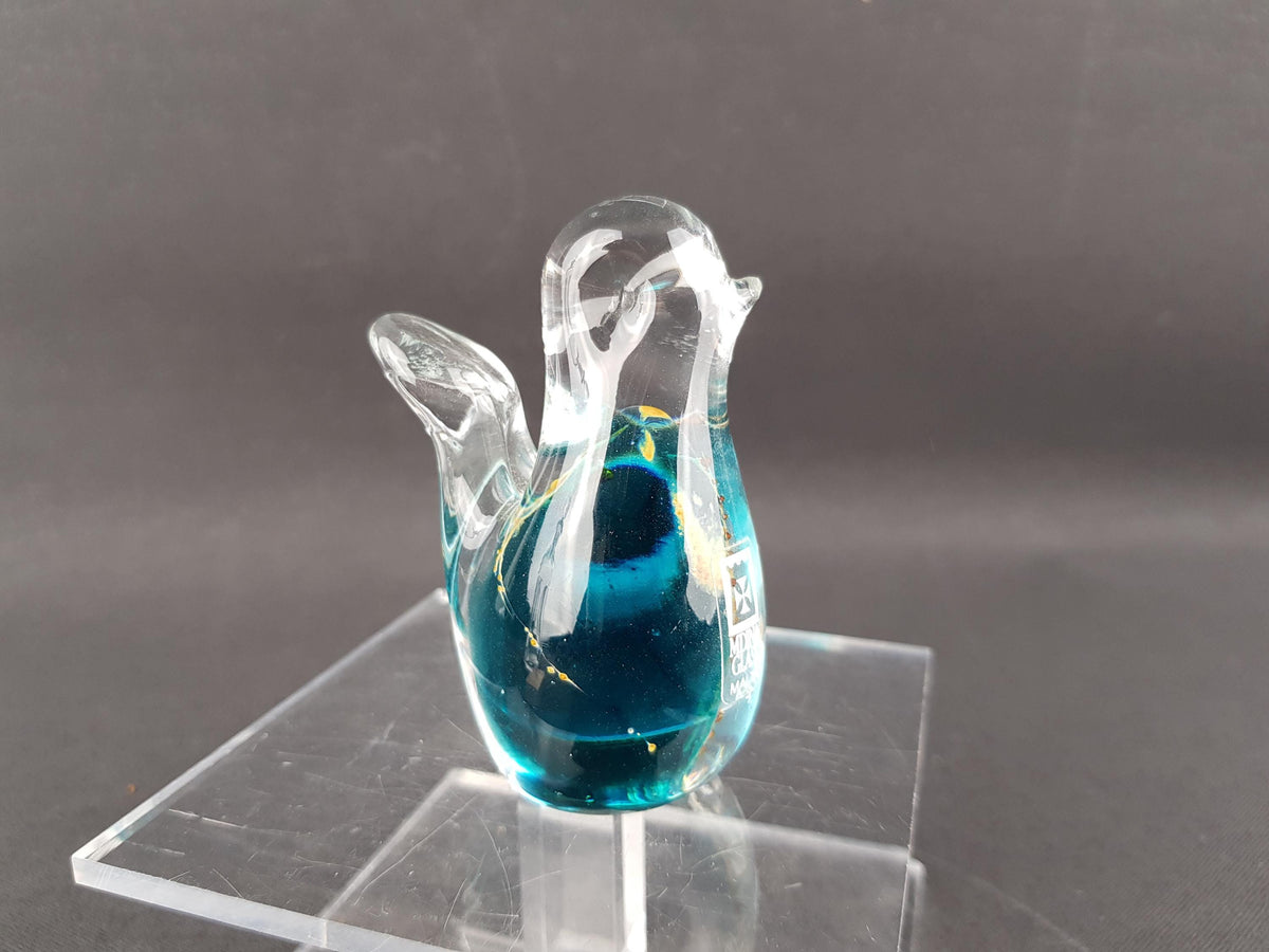 Vintage MDINA Blue and Yellow Glass Bird 1003 from Malta 1970s