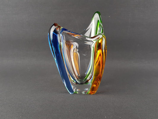 Vintage MSTISOV GLASSWORKS Multicolored Glass Bowl/ Vase Rhapsody Range by Frantisek Zemek Czechoslovakia 1960s