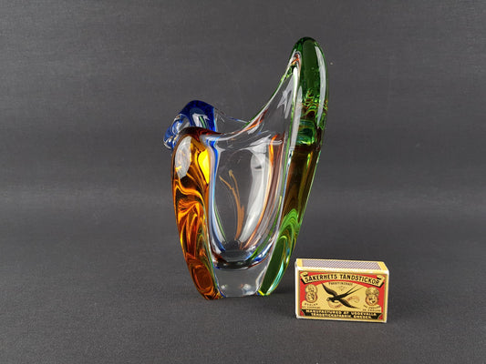Vintage MSTISOV GLASSWORKS Multicolored Glass Bowl/ Vase Rhapsody Range by Frantisek Zemek Czechoslovakia 1960s