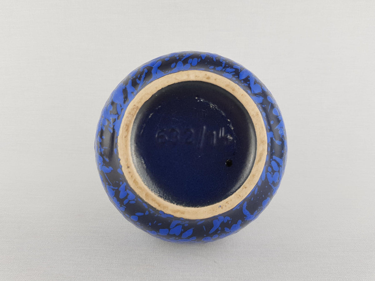 Vintage ES KERAMIK (Emons & Sohne) Blue Mottled Vase 632-14 West German Pottery 1970s