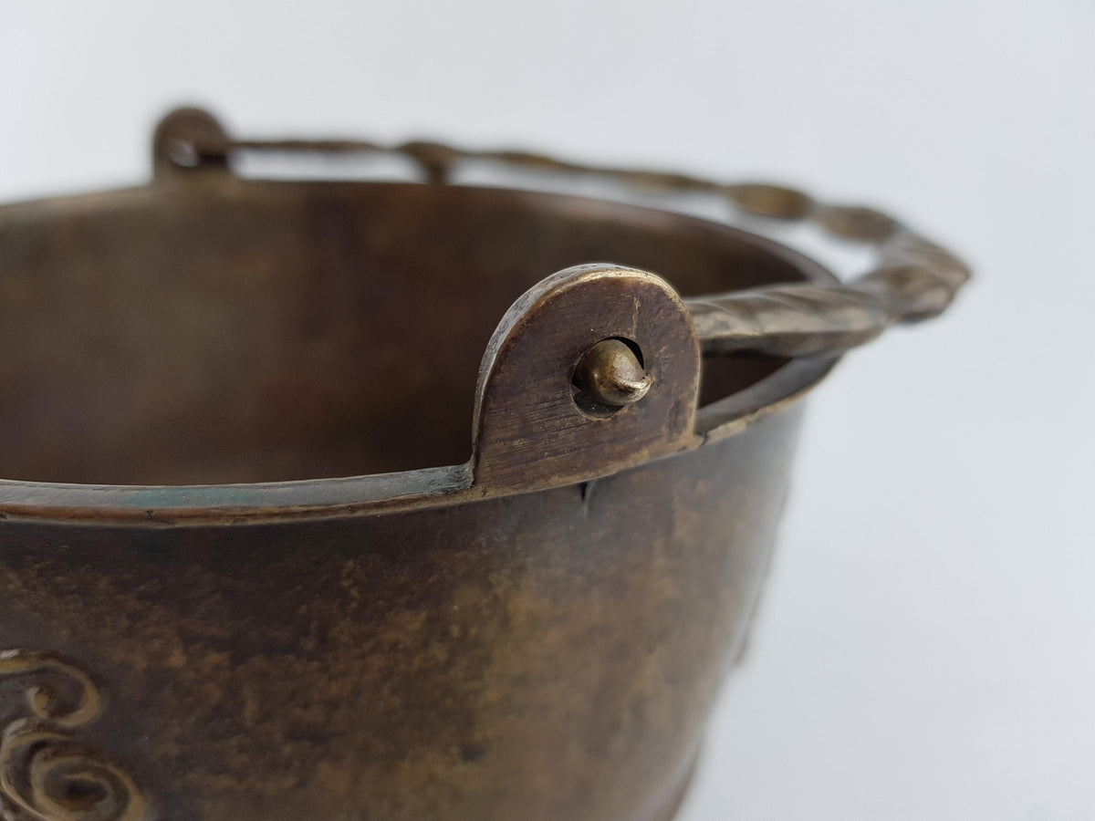 Vintage Chinese Style Brass Dragon Bowl with Handle Late Qing Dynasty Style- 820g