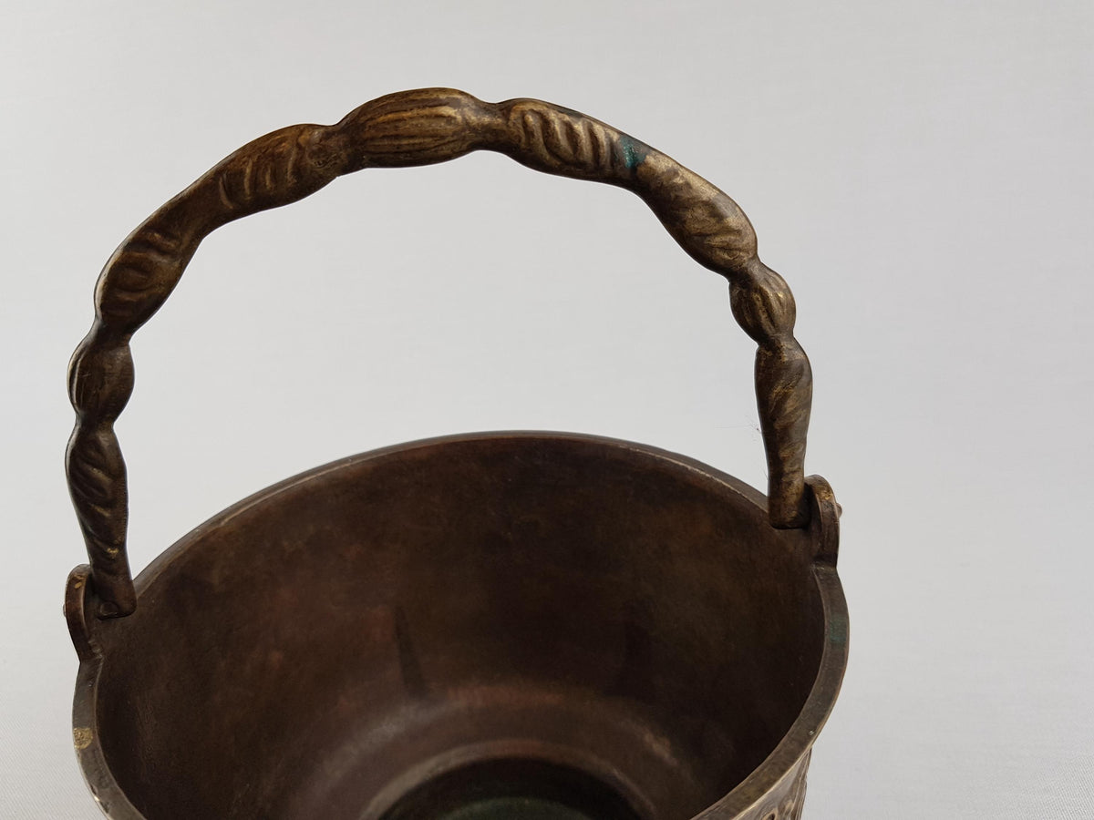 Vintage Chinese Style Brass Dragon Bowl with Handle Late Qing Dynasty Style- 820g