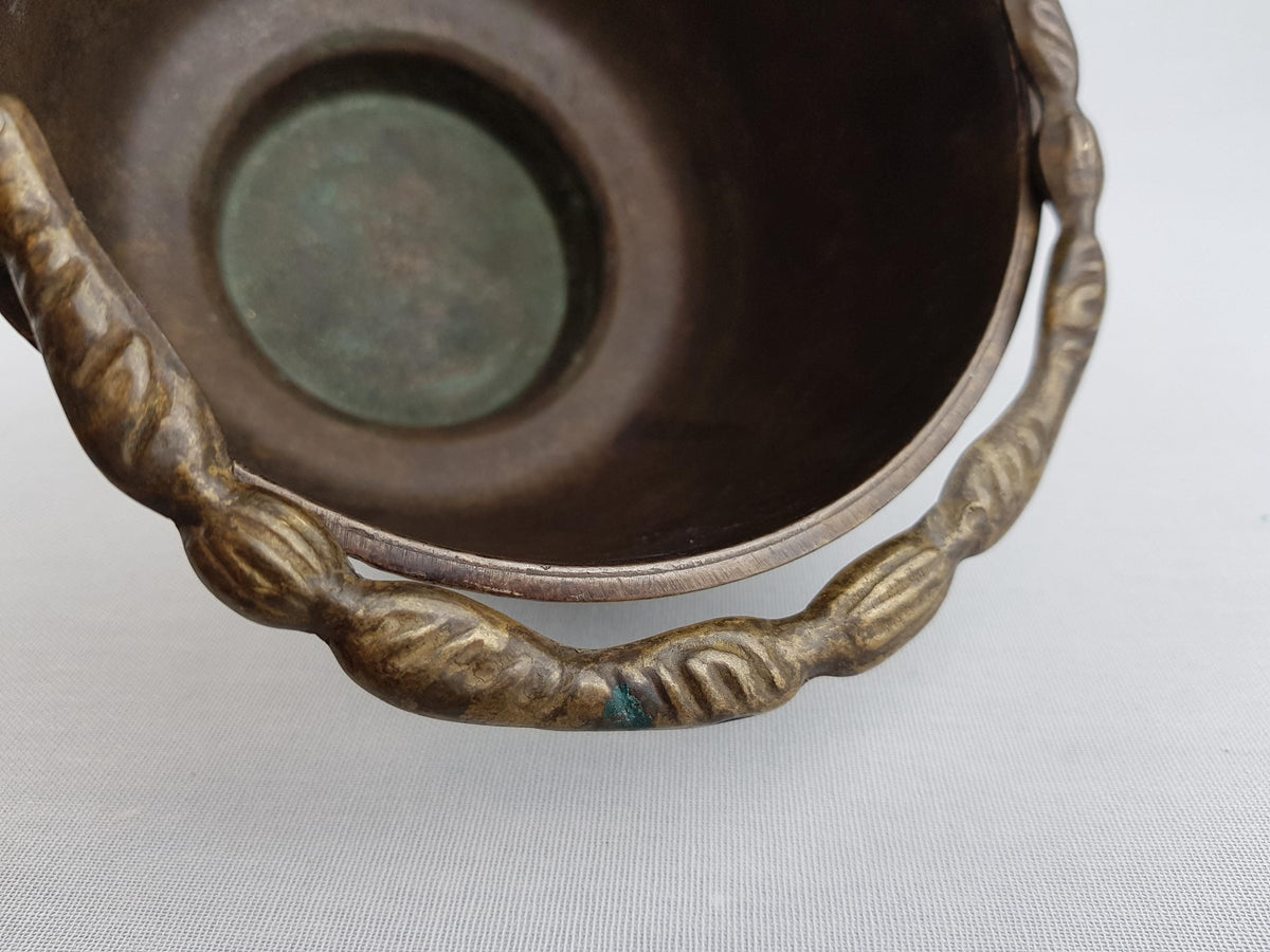 Vintage Chinese Style Brass Dragon Bowl with Handle Late Qing Dynasty Style- 820g