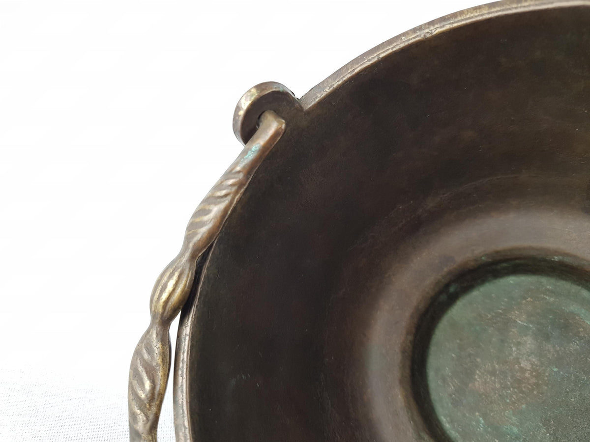 Vintage Chinese Style Brass Dragon Bowl with Handle Late Qing Dynasty Style- 820g