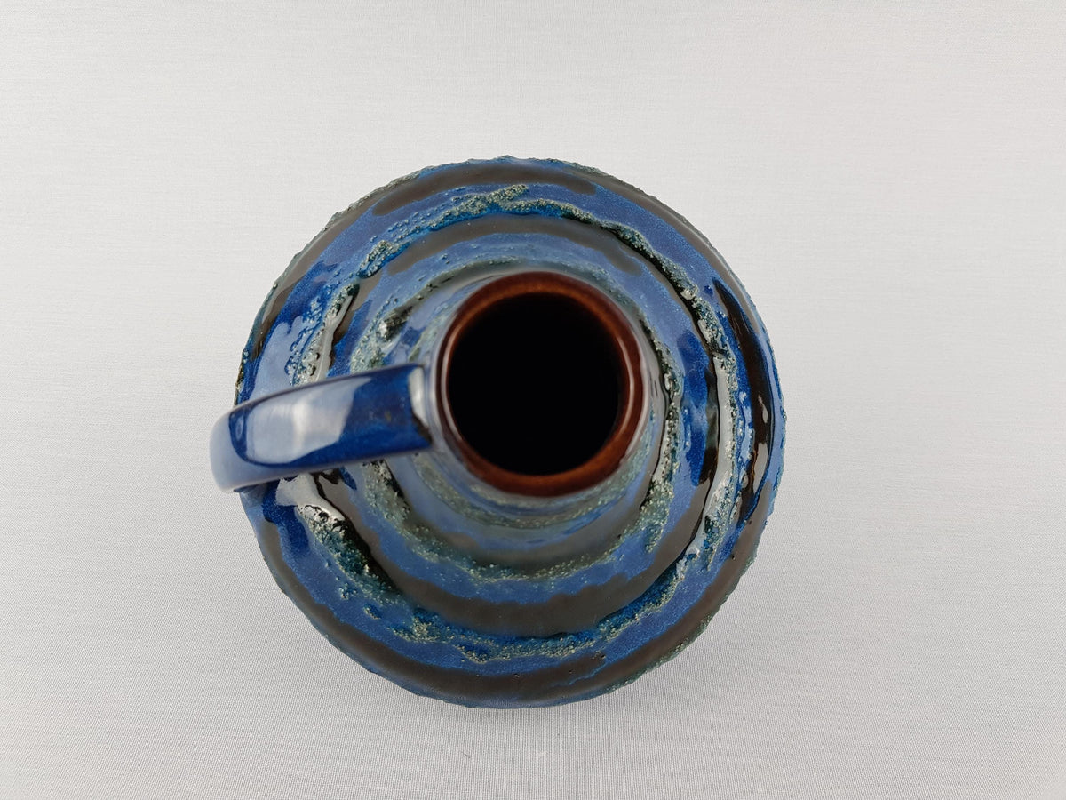 Vintage CARSTENS TONNIESHOF Blue Handled Vase With Fat Lava Decor 200 By Gerda Heuckeroth West German Pottery 1960s