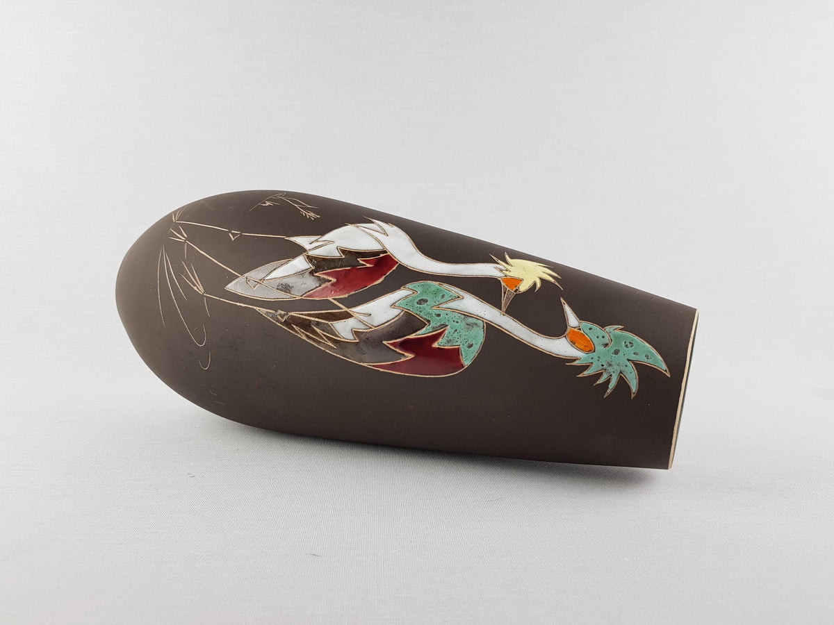 Vintage Studio Art Pottery Vase with Birds Decor 5639 by ARNO KIECHLE 1950s