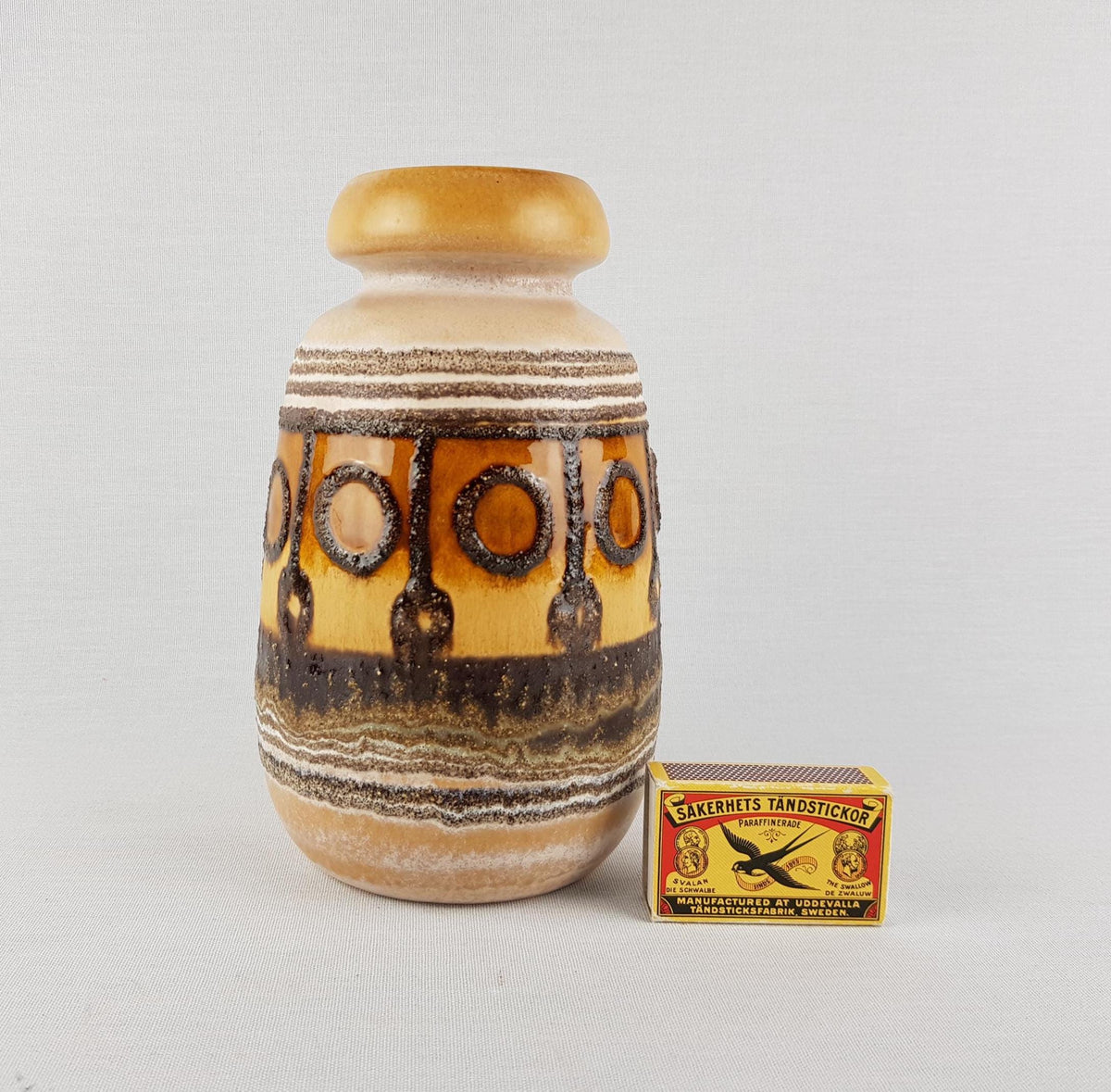 Vintage VEB HALDENSLEBEN Beige Yellow Caramel Vase 2601 D East German Pottery 1960s 1970s