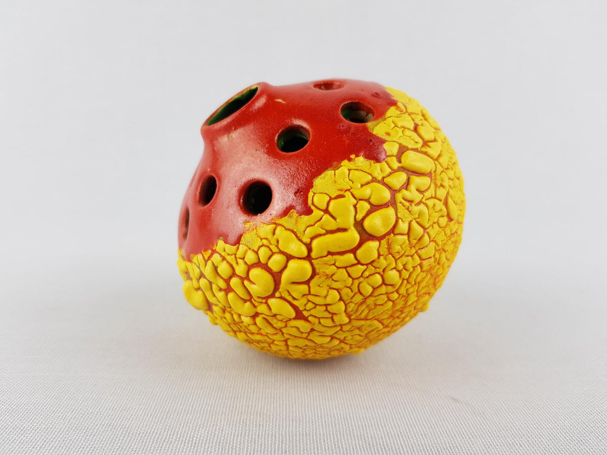 Small Vintage TOFEJ Red and Yellow Crackle Textured Vase HUNGARIAN POTTERY 1960s