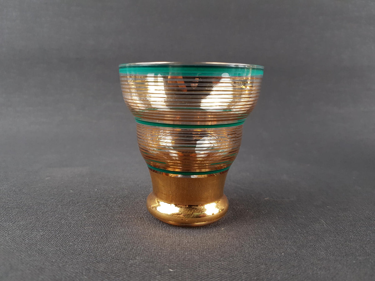 Vintage Czech BORSKE Sklo Union Gold and Turquoise Decanther Set, Bohemian 1950s 1960s