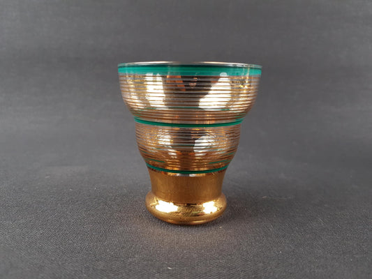 Vintage Czech BORSKE Sklo Union Gold and Turquoise Decanther Set, Bohemian 1950s 1960s
