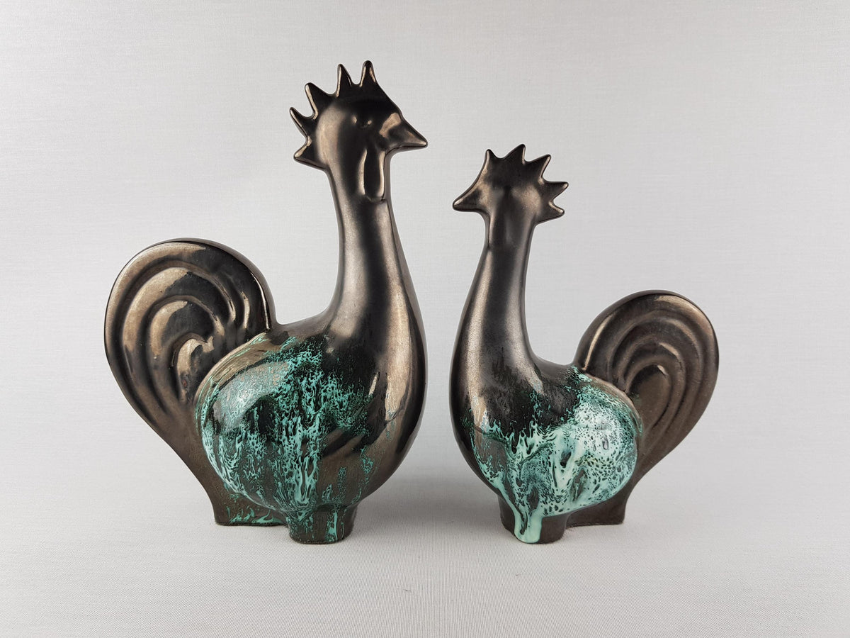 Vintage OTTO KERAMIK Pair of Roosters - West German Pottery 1980's