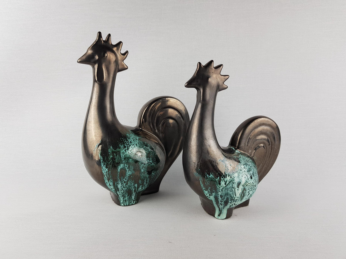 Vintage OTTO KERAMIK Pair of Roosters - West German Pottery 1980's