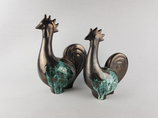Vintage OTTO KERAMIK Pair of Roosters - West German Pottery 1980's