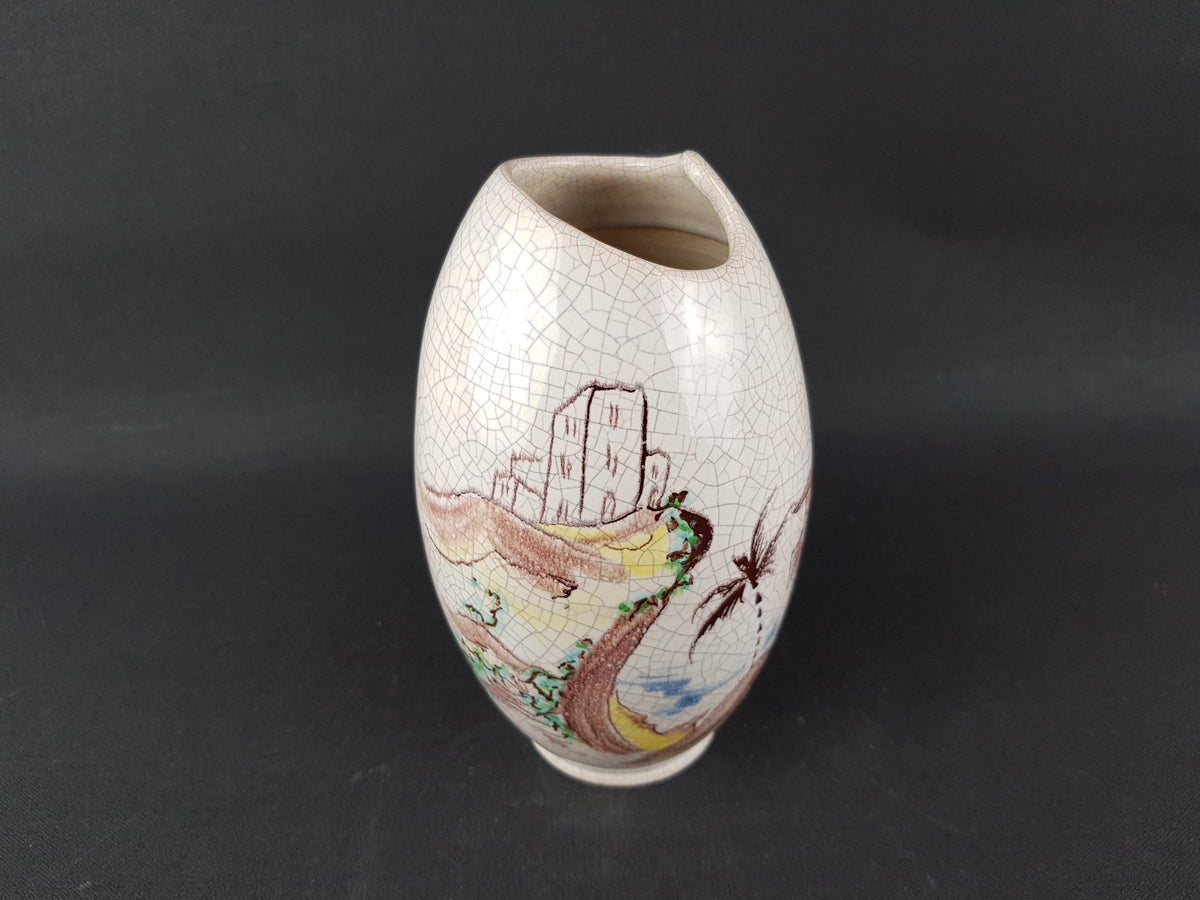 Vintage SILBERDISTEL Craquele Vase with "Korsika" Decor, West German Pottery 1957