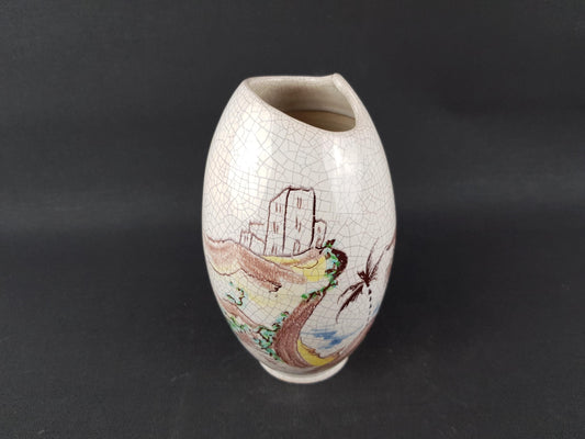 Vintage SILBERDISTEL Craquele Vase with "Korsika" Decor, West German Pottery 1957