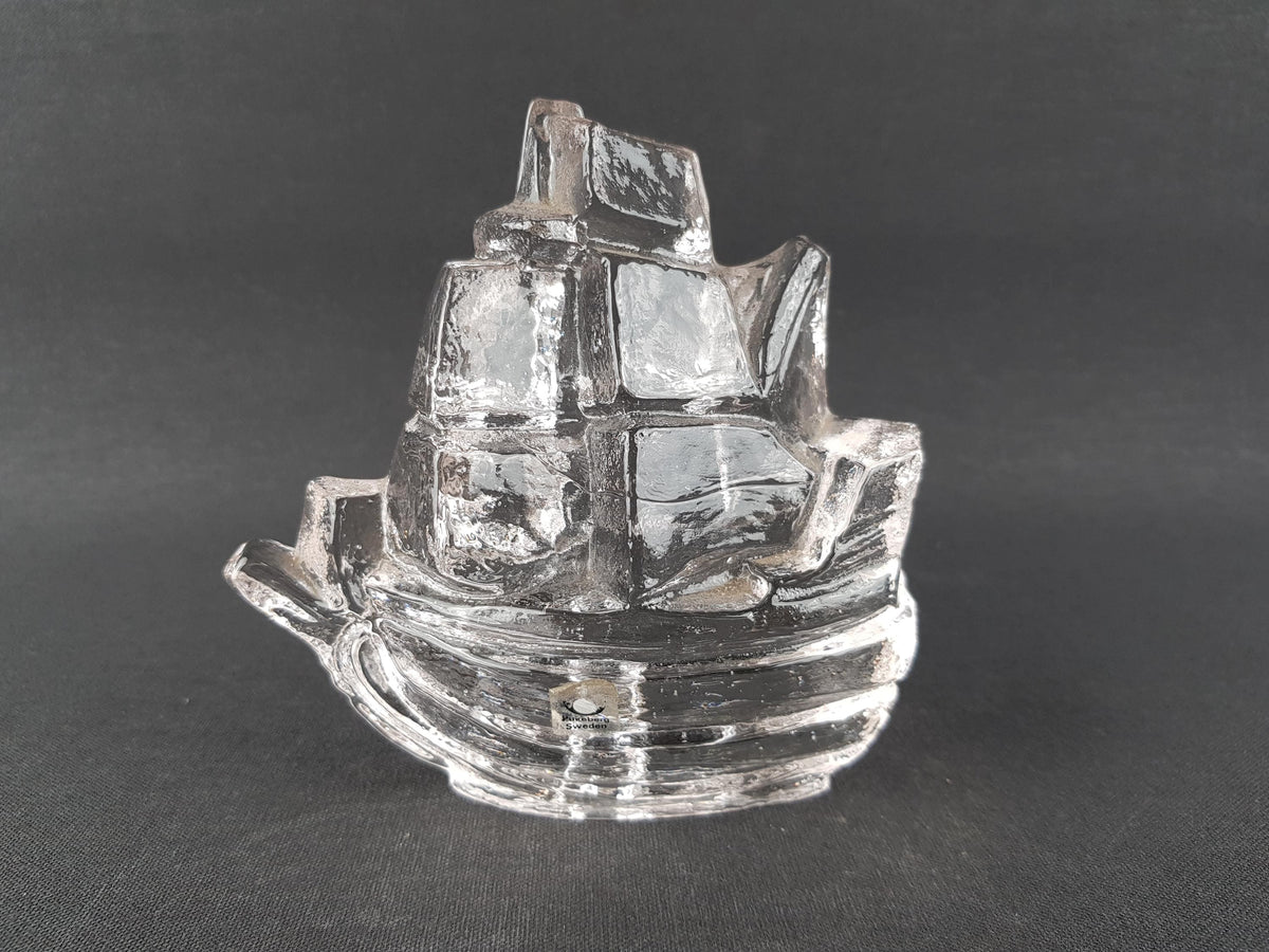 Vintage PUKEBERG GLASS Swedish Glass Ship by Uno Westerberg 1970s