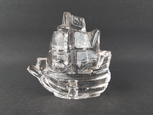Vintage PUKEBERG GLASS Swedish Glass Ship by Uno Westerberg 1970s