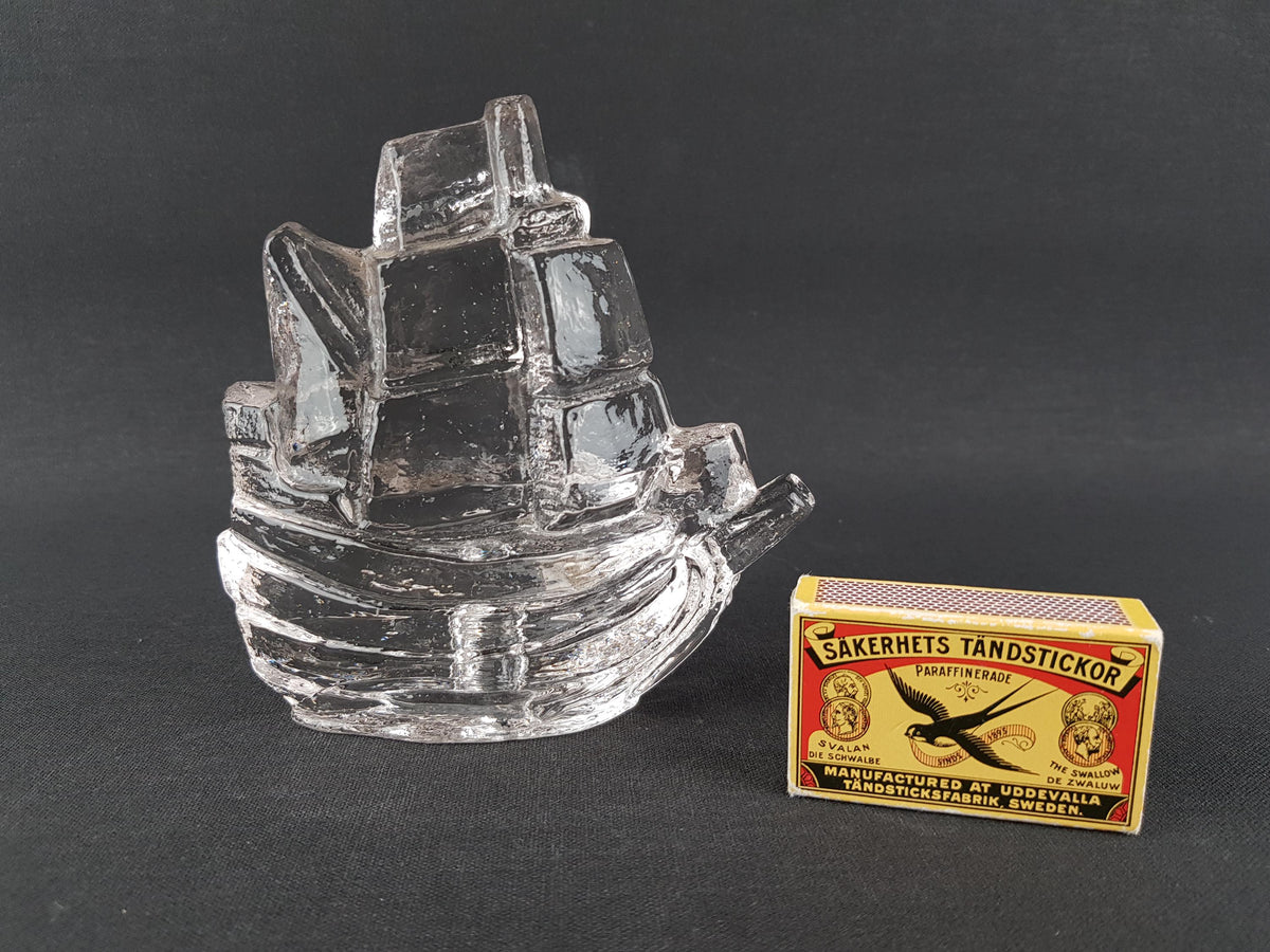 Vintage PUKEBERG GLASS Swedish Glass Ship by Uno Westerberg 1970s