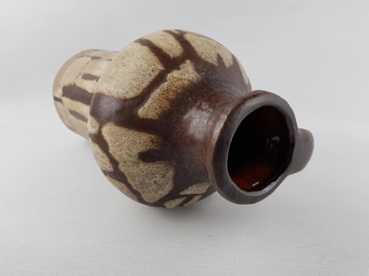 Vintage CARSTENS TONNIESH0F KERAMIK Handled Brown and Beige Lava Vase 0874-30 West German Pottery 1960s