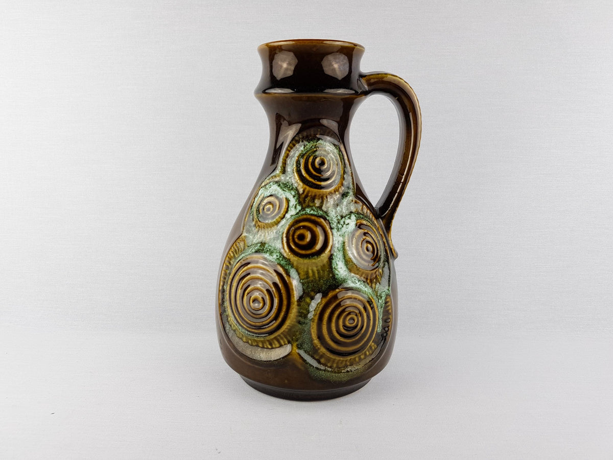 Vintage BAY KERAMIK Dark Green Vase with Swirls 85 30 West German Pottery 60s 70s