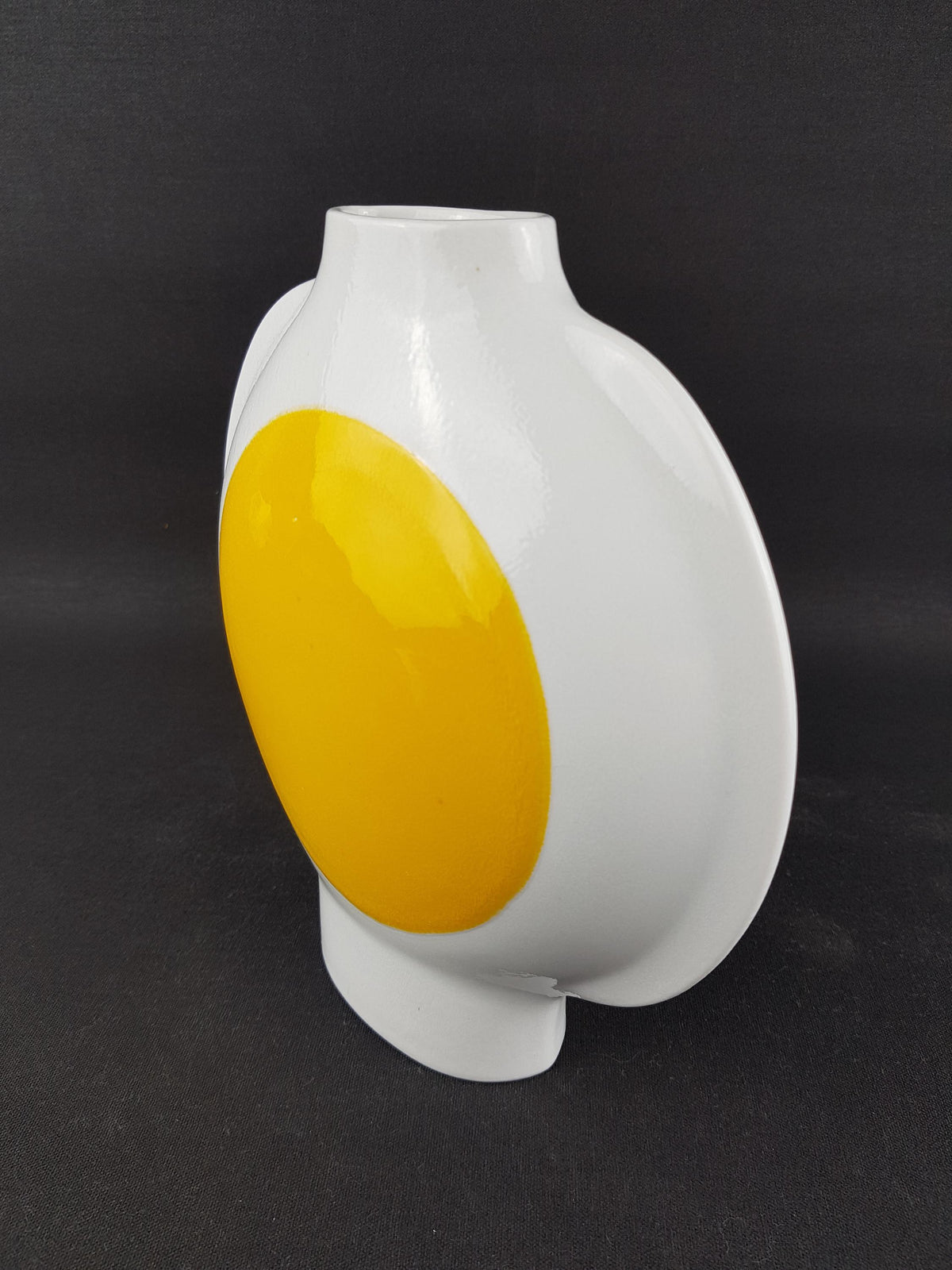 Vintage RÖRSTRAND SWEDEN White and Yellow "Sunburst" Vase by Inger Persson Lunik Series 1960s