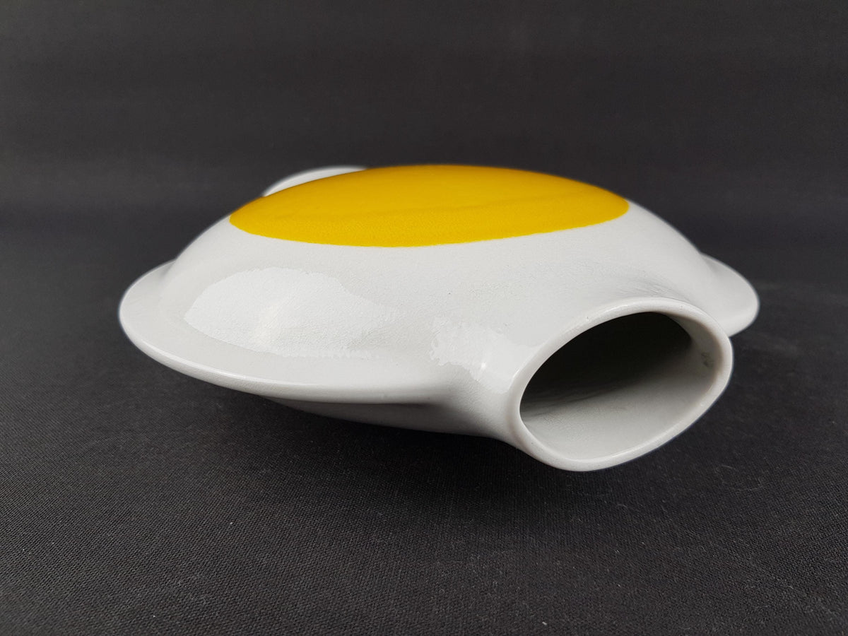 Vintage RÖRSTRAND SWEDEN White and Yellow "Sunburst" Vase by Inger Persson Lunik Series 1960s