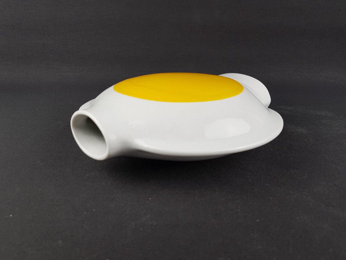 Vintage RÖRSTRAND SWEDEN White and Yellow "Sunburst" Vase by Inger Persson Lunik Series 1960s
