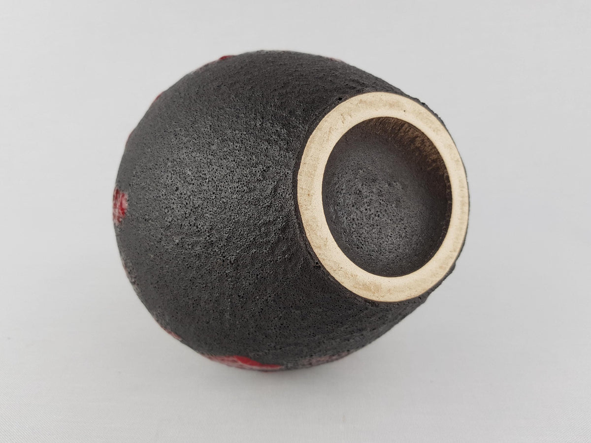Vintage STEIN KERAMIK Red and Black Fat Lava Vase West German Pottery 1970s