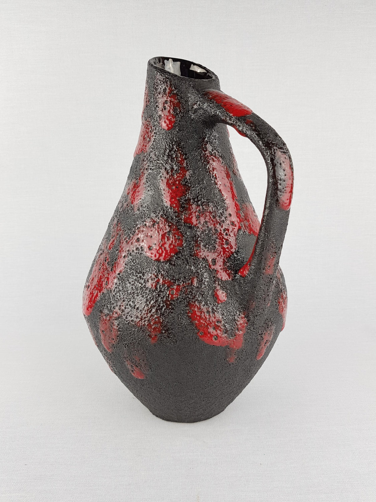Vintage STEIN KERAMIK Red and Black Fat Lava Vase West German Pottery 1970s