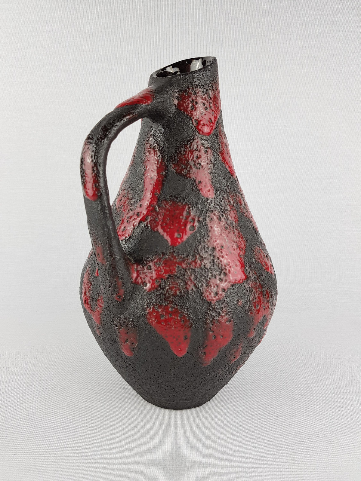 Vintage STEIN KERAMIK Red and Black Fat Lava Vase West German Pottery 1970s