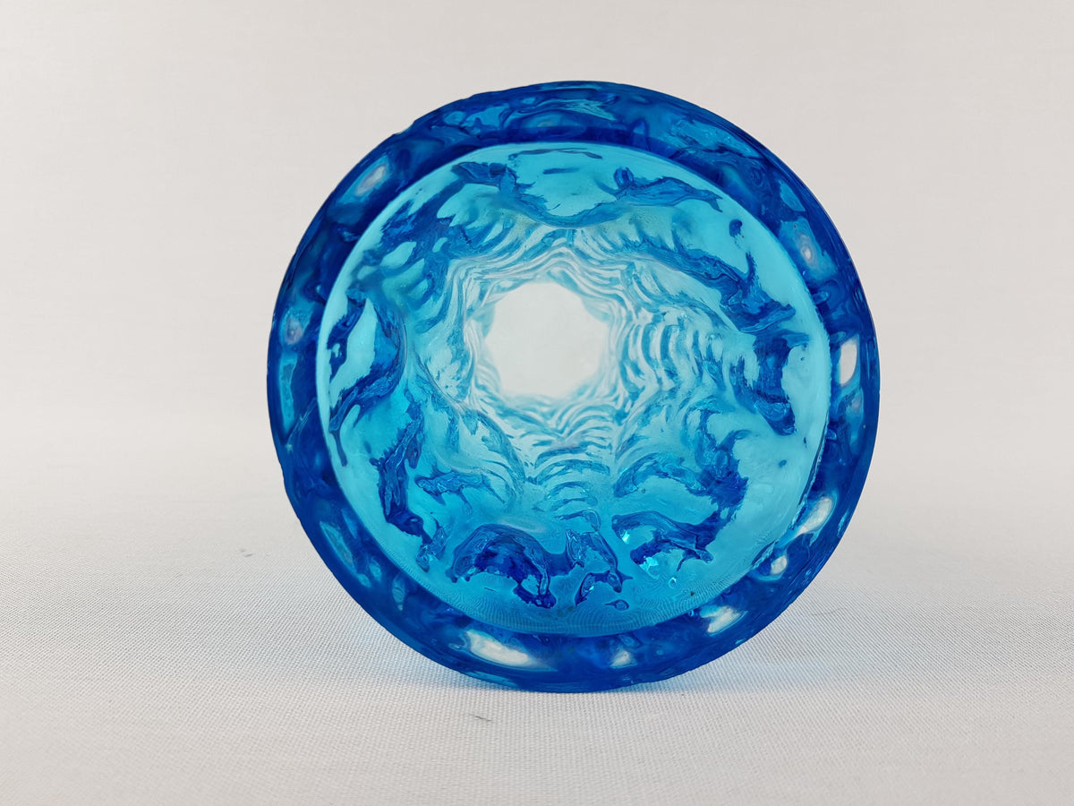 Vintage INGRID GLAS Blue Glass Vase Wave Decor German Design Glass Art 1960 1970s
