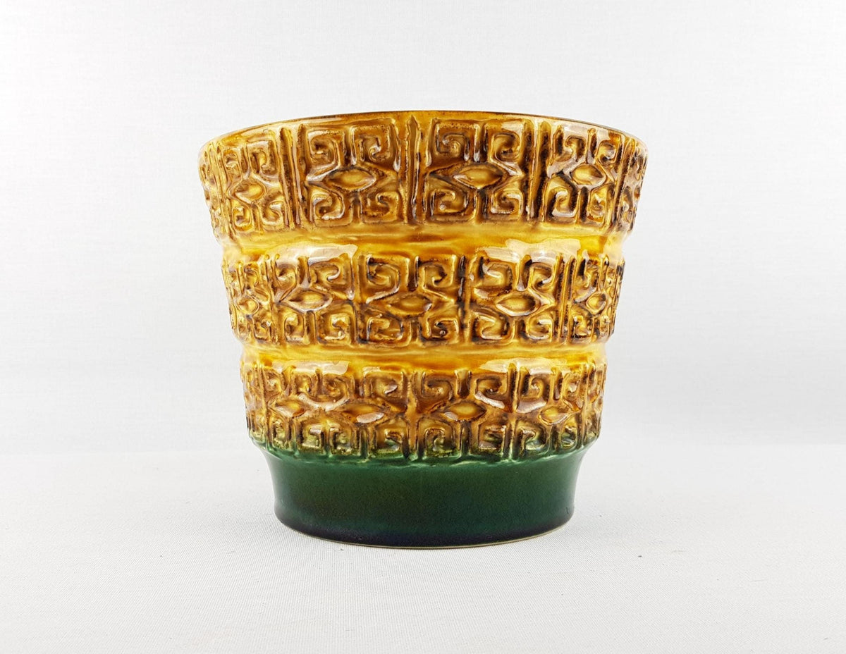 Vintage UBELACKER (Ü-KERAMIK) Yellow and Green Planter Flower Pot 183-17 West German Pottery 1970s