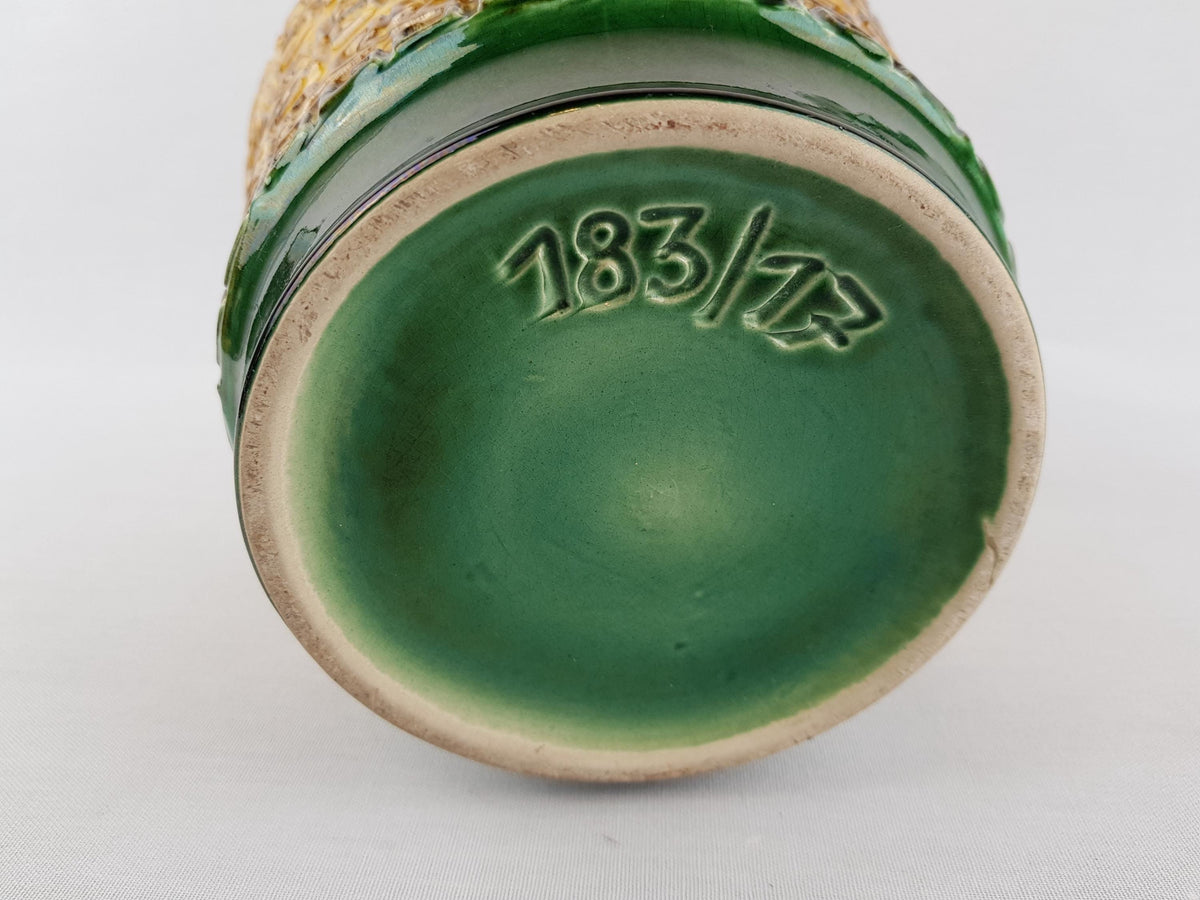 Vintage UBELACKER (Ü-KERAMIK) Yellow and Green Planter Flower Pot 183-17 West German Pottery 1970s