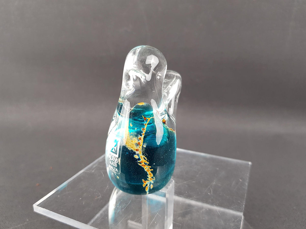 Vintage MDINA Blue and Yellow Glass Bird 1003 from Malta 1970s