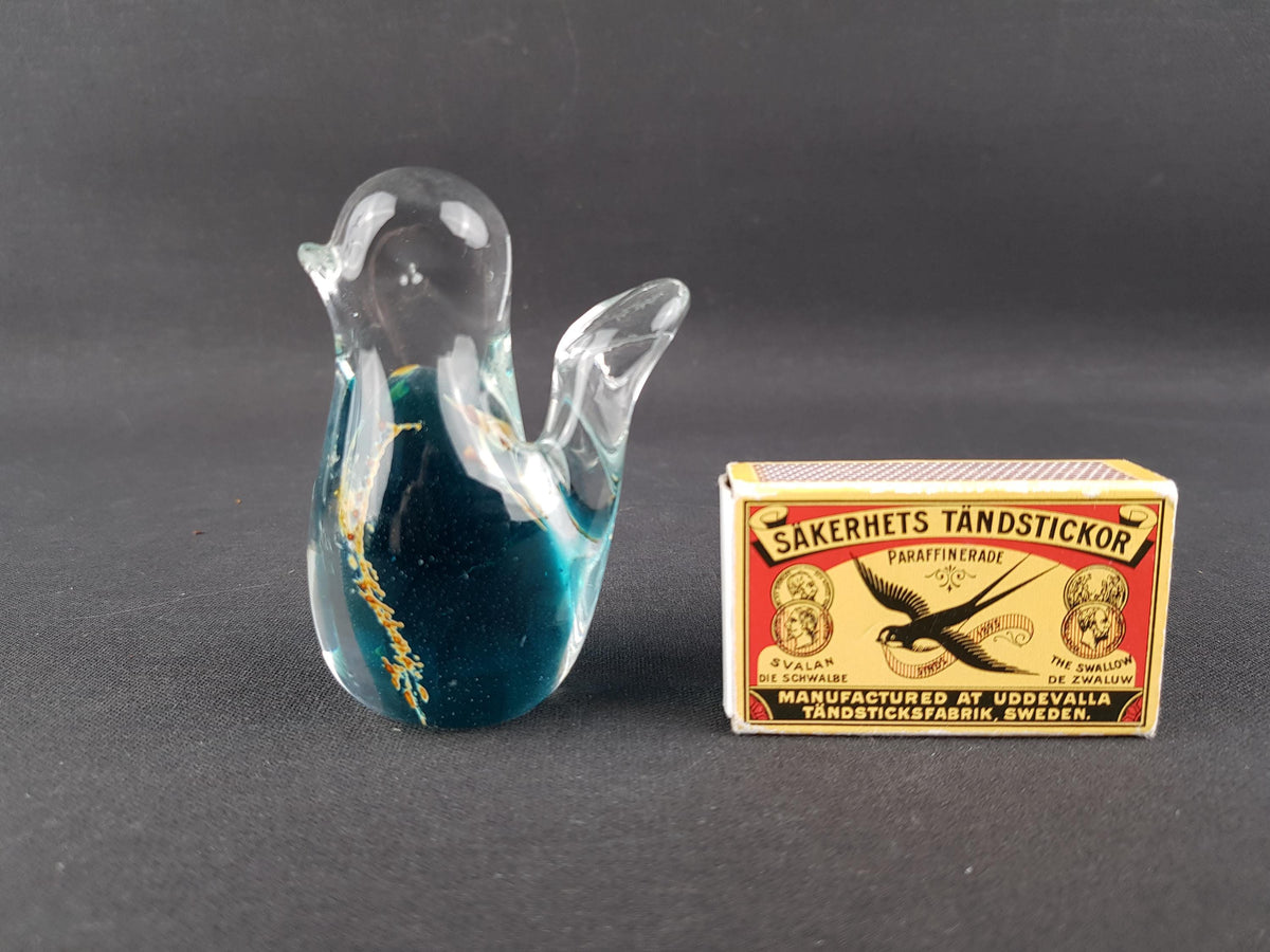 Vintage MDINA Blue and Yellow Glass Bird 1003 from Malta 1970s