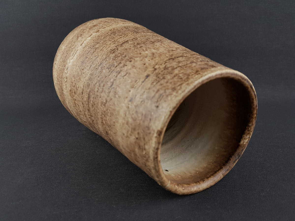 Vintage LORÉ KERAMIEK or CIRO Beesel Brown Studio Vase With Bark Decor Dutch Pottery 1970s The Netherlands