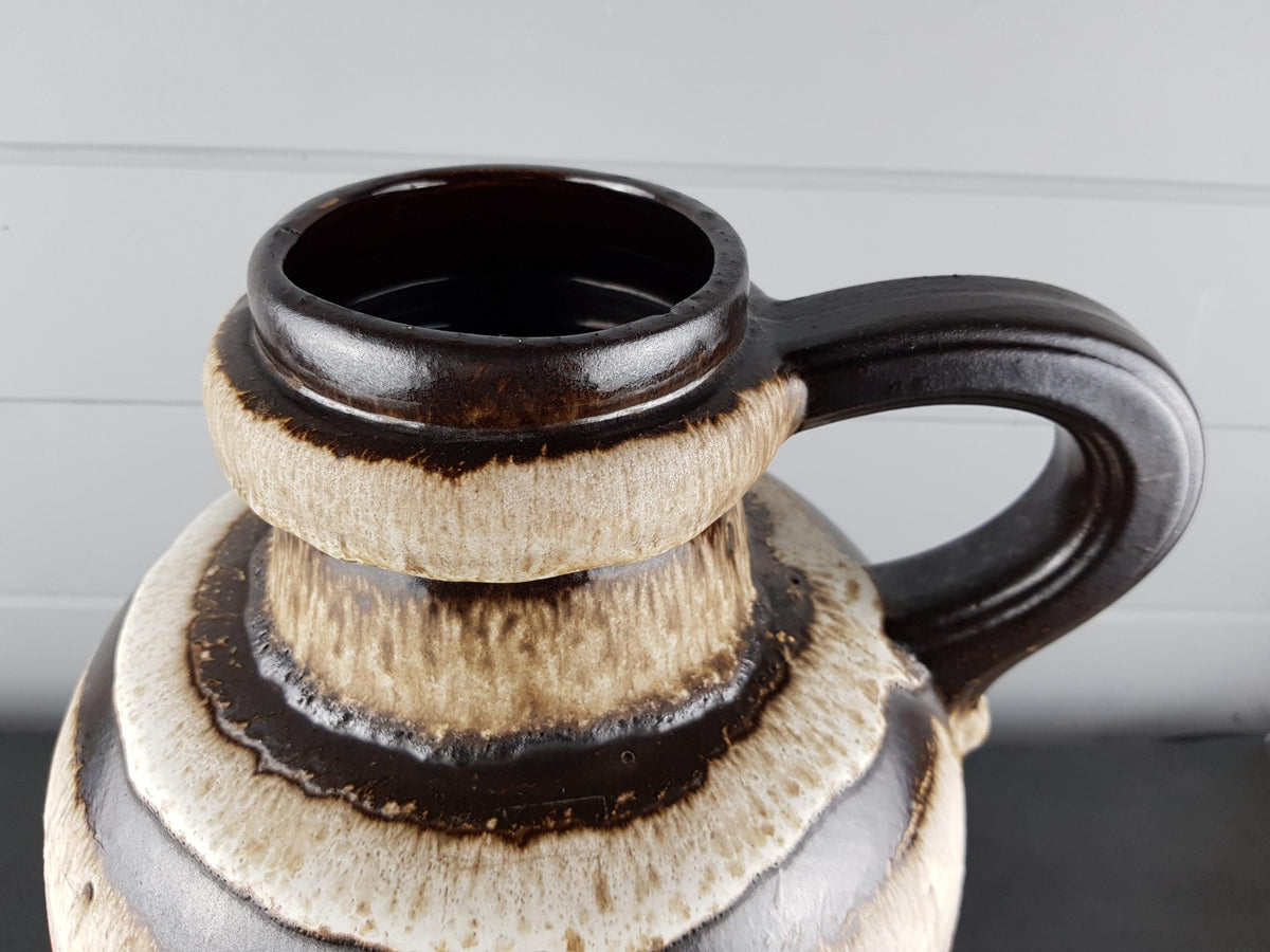 Vintage SCHEURICH KERAMIK Handled Beige, Orange en Brown Vase 486 38 West German Pottery 1970s Fat Lava Era