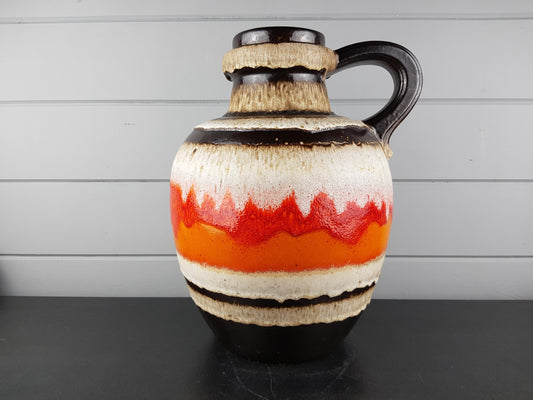 Vintage SCHEURICH KERAMIK Handled Beige, Orange en Brown Vase 486 38 West German Pottery 1970s Fat Lava Era