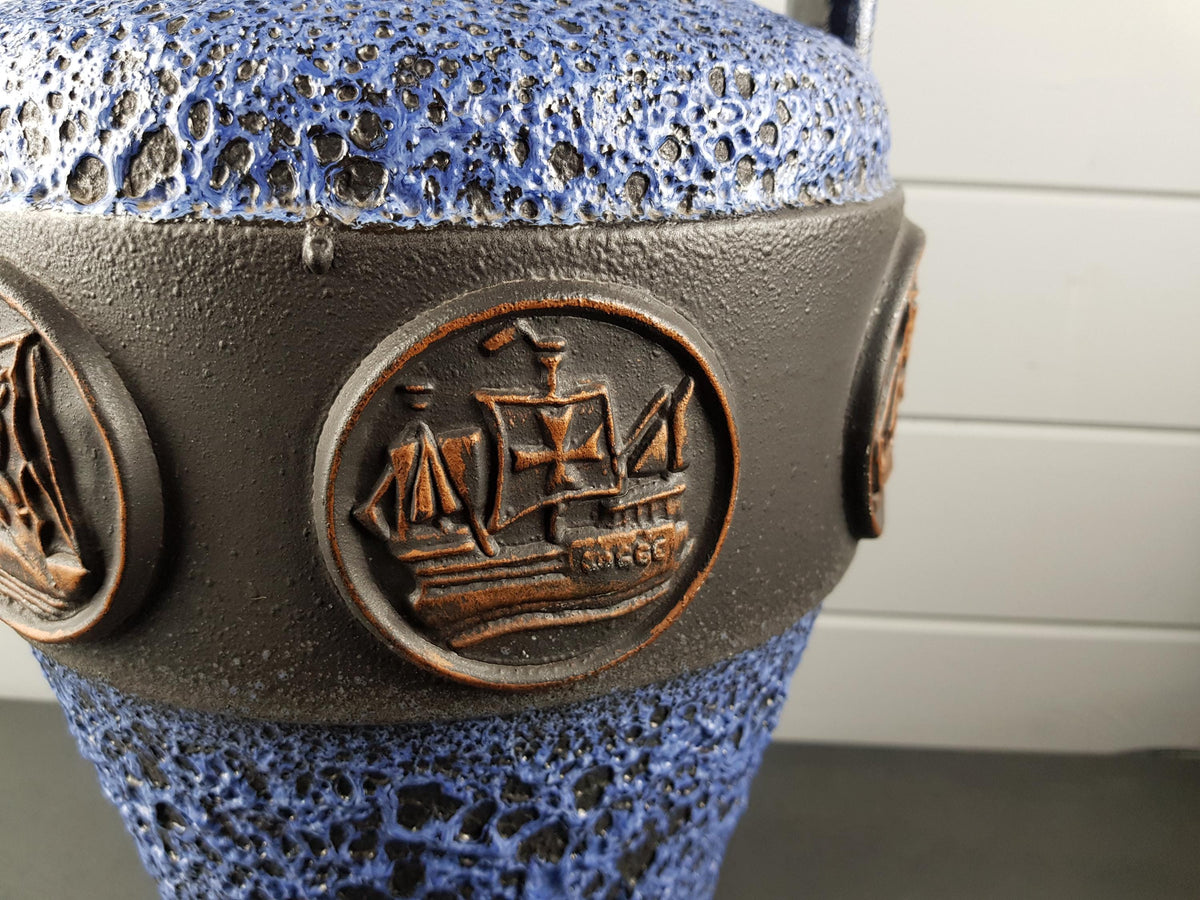 Vintage JOPEKO Blue Vase – Scandinavian Viking Decor – 1970s RARE