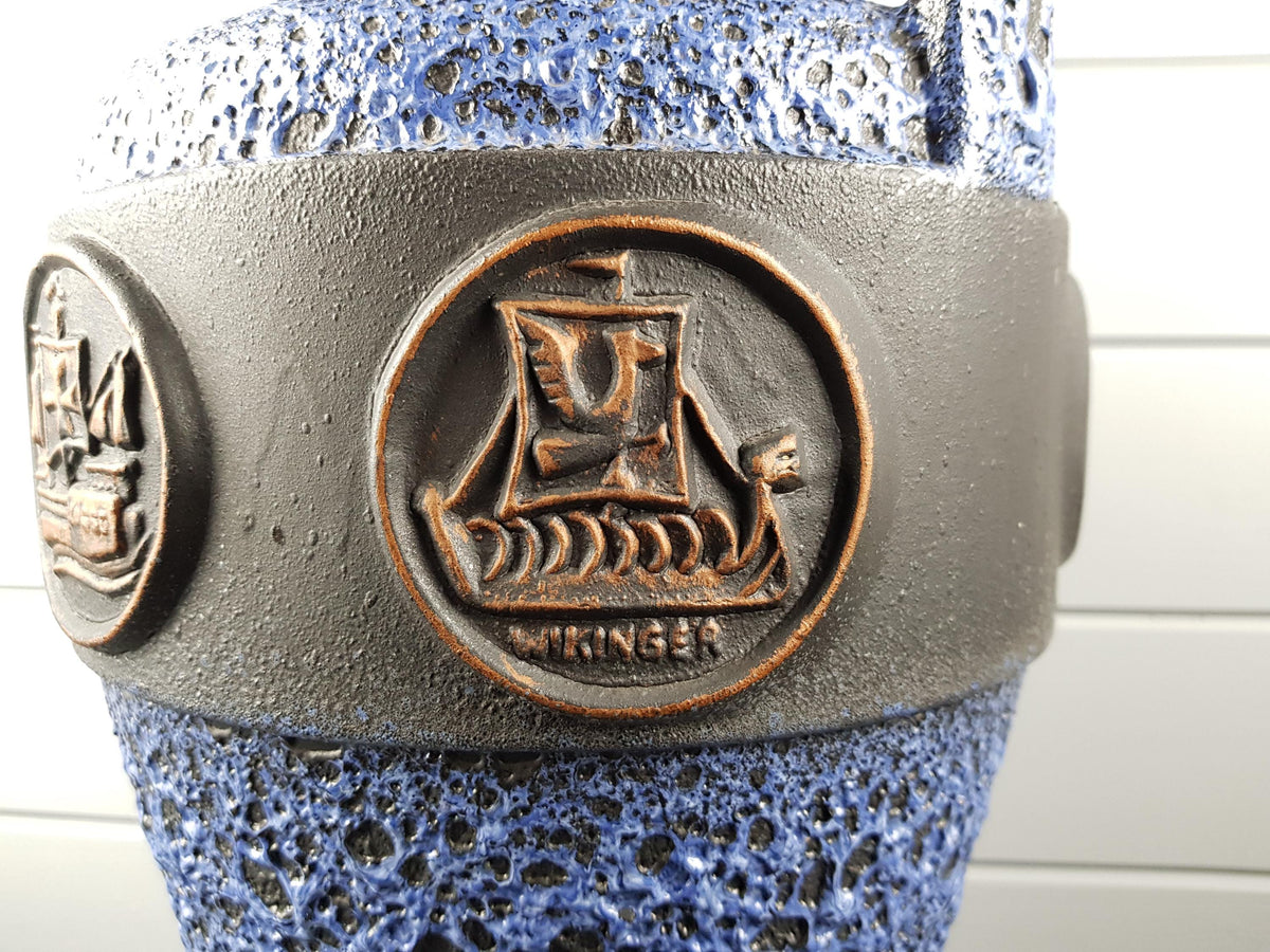 Vintage JOPEKO Blue Vase – Scandinavian Viking Decor – 1970s RARE