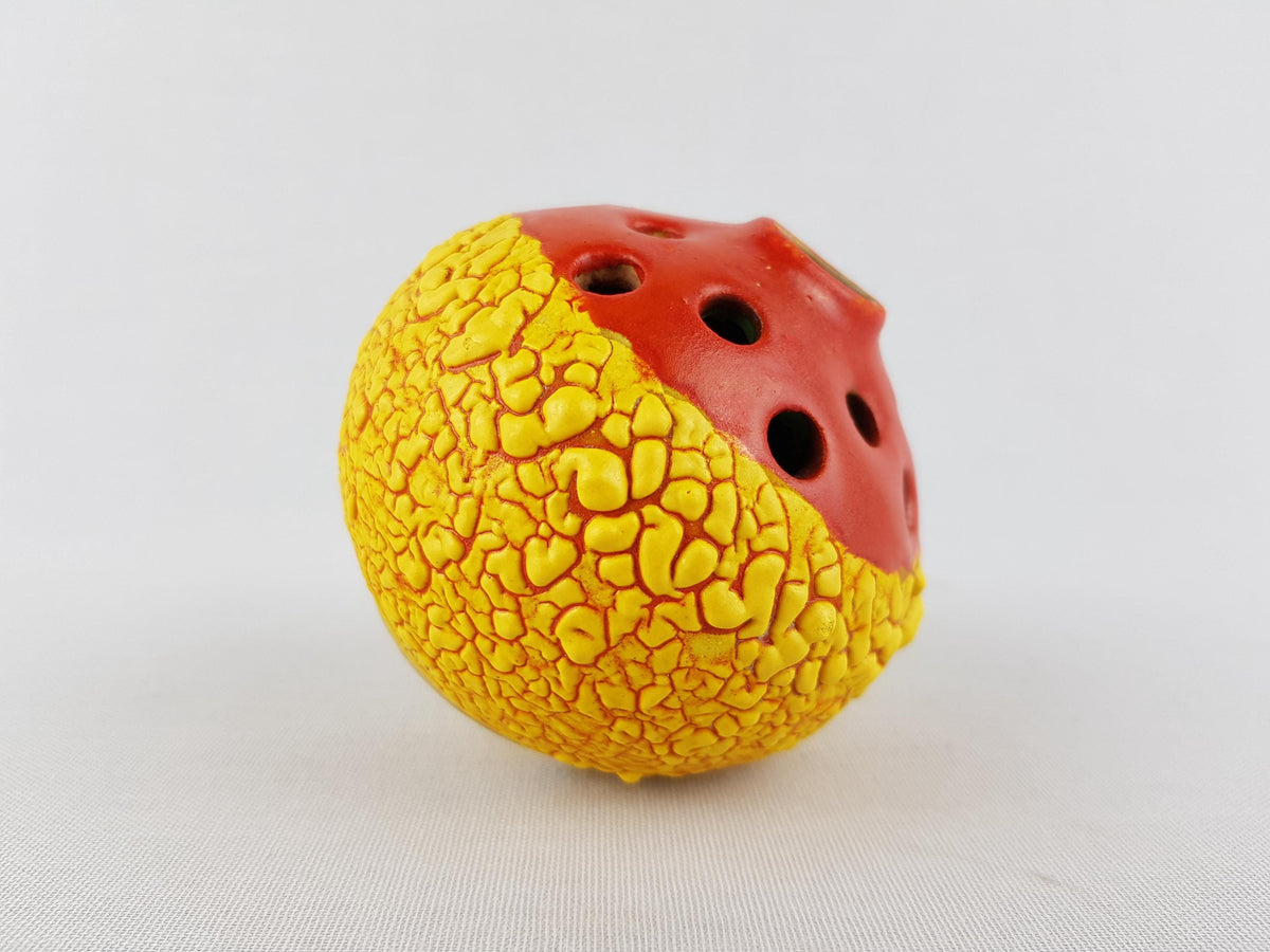 Small Vintage TOFEJ Red and Yellow Crackle Textured Vase HUNGARIAN POTTERY 1960s