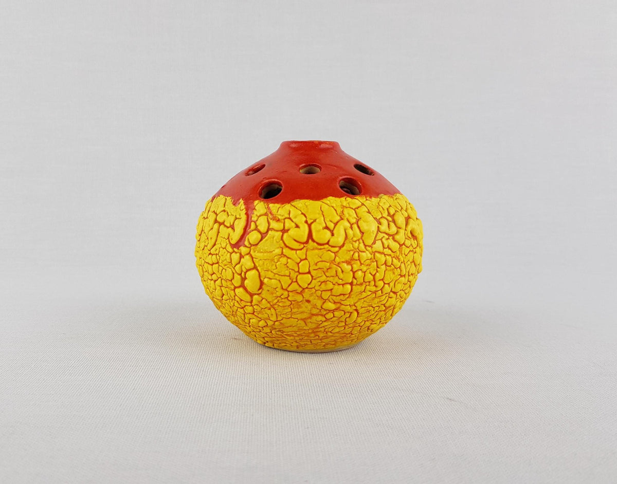 Small Vintage TOFEJ Red and Yellow Crackle Textured Vase HUNGARIAN POTTERY 1960s