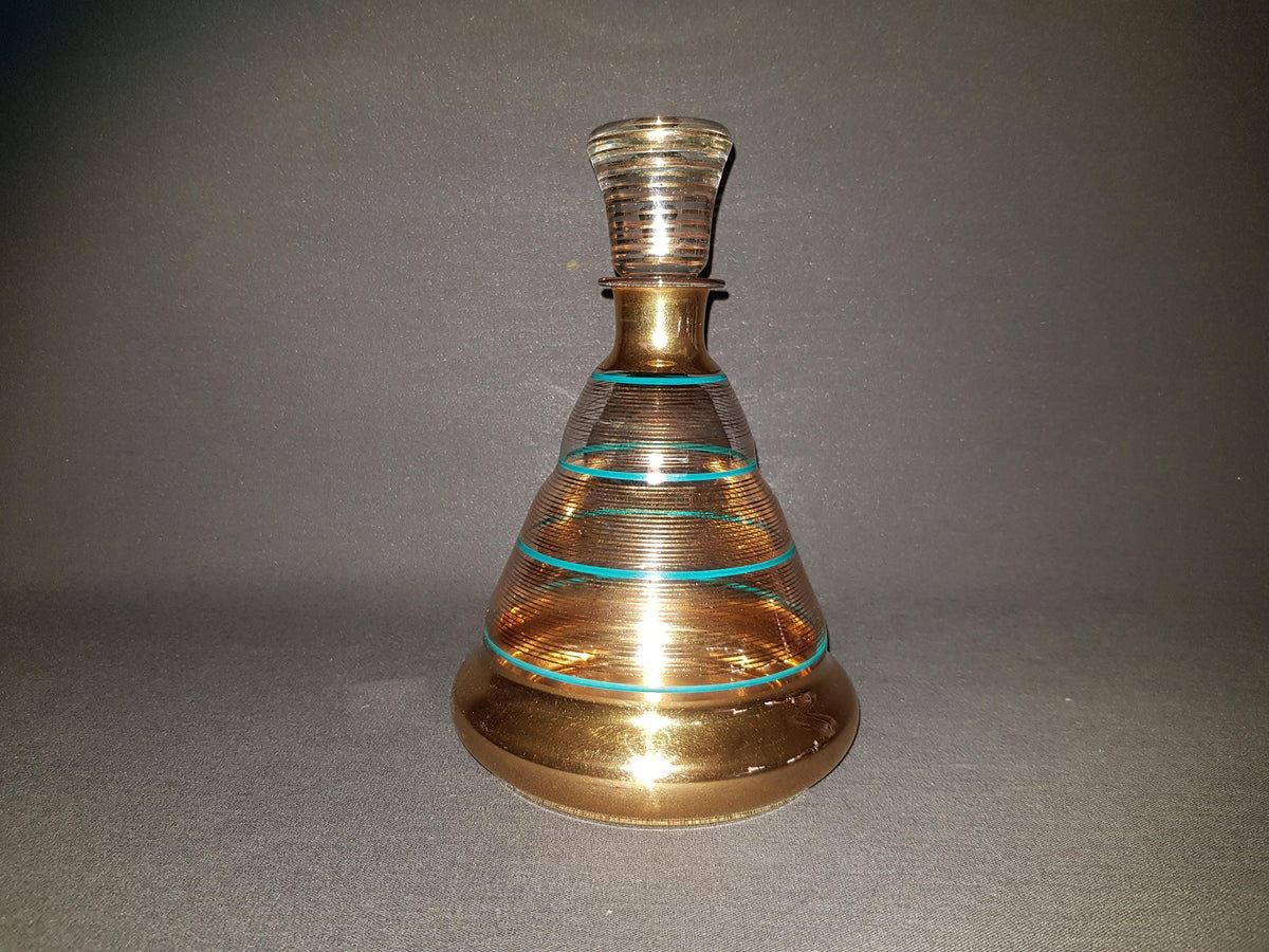 Vintage Czech BORSKE Sklo Union Gold and Turquoise Decanther Set, Bohemian 1950s 1960s