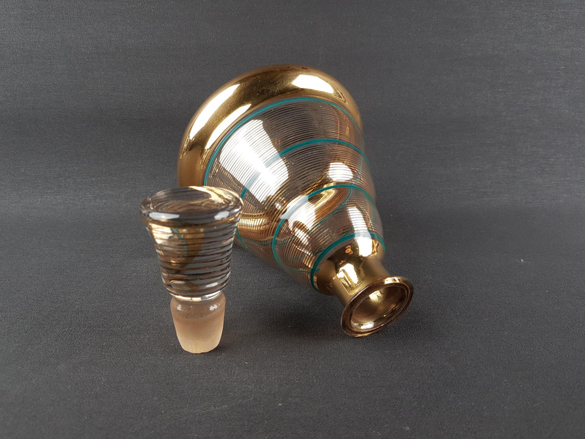 Vintage Czech BORSKE Sklo Union Gold and Turquoise Decanther Set, Bohemian 1950s 1960s